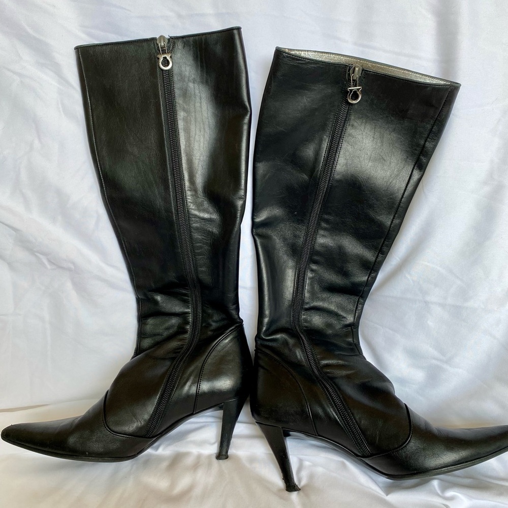 Stunning Black Leather Salvatore Ferragamo Tall Boots